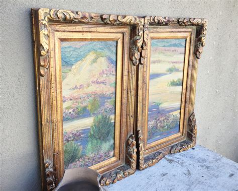 Pair of Framed Original Oil Painting Panels by James Merriam, California Plein Air, Gilt Wood Frame