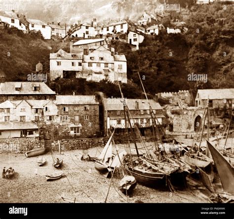 Clovelly harbour, Victorian period Stock Photo - Alamy