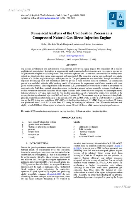 (PDF) Numerical Analysis of the Combustion Process in a Compressed Natural Gas Direct Injection ...