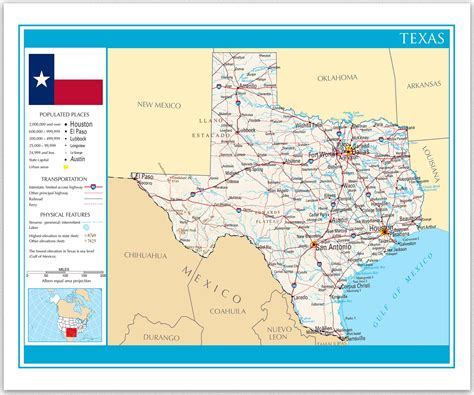 Texas Map Detailed Map of Texas State Texan Geography Wall Decor Texas ...