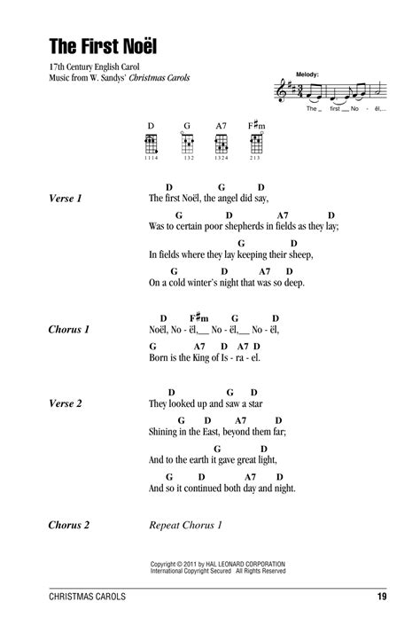 The First Noel by W. Sandys' Christmas Carols Sheet Music for Ukulele ...