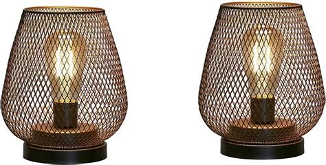 Set Of 2 Metal Cage Table Lamps. Battery Operated, Cordless Accent Light With Led Light Bulb In ...