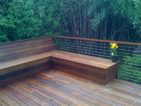 deck benches with backs | Deck bench, Wooden deck designs, Patio design