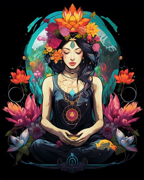 A painting of a Yoga lotus flower pose and her connection illustration ...