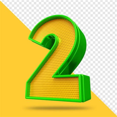 Premium PSD | A green number 2 with a yellow background