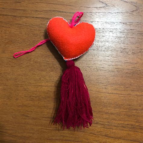 Hand Sewn Wool Felt Hanging Heart Ornament with Cotton Embroidery