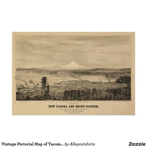 Vintage Pictorial Map of Tacoma Washington (1878) Poster | Zazzle | Birds eye view map ...