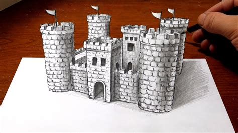 Drawing a Castle - 3D Art Optical Illusion - YouTube