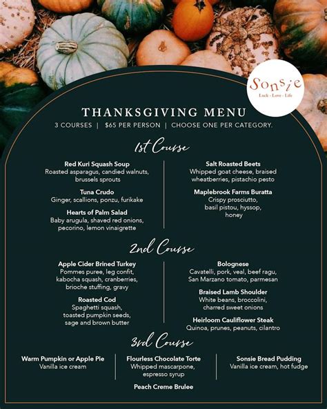 Thanksgiving Menu | Sonsie | American Bistro and Wine Bar in the Back Bay, Boston, MA