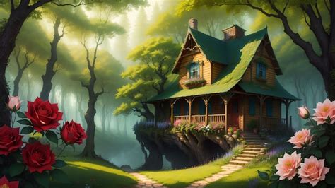 Premium AI Image | The house in the forest anime art style