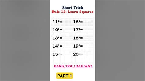 PART 1 Rule 13: Best short trick to learn squares upto 30 - YouTube