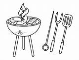 Printable Grill With Utensils Coloring Page sketch template