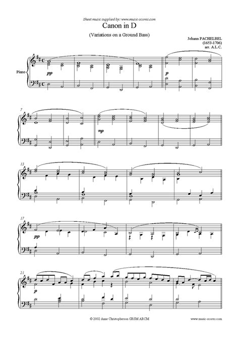 Sheet music for Canon: Piano by Johann Pachelbel