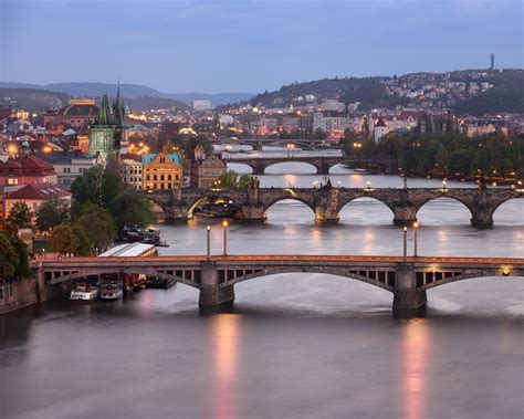 Aerial View of Vltava River and its Bridges, Prague | Anshar Images