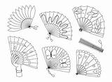 Hand fans coloring Page Asian Traditional Folding Souvenir Cooling  sketch template