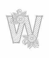 Alphabet coloring Page With Floral Style ABC  Letter W sketch template