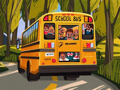 Funny School Bus Illustration | School illustration, School bus, School ...