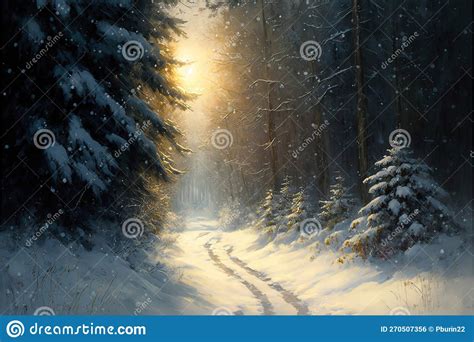 An Oil Painting Snowy Forest after a Snowfall. Generative AI Stock ...