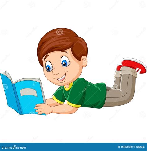 Cartoon Boy Laying Down and Reading a Book Stock Vector - Illustration of character, book: 144238240