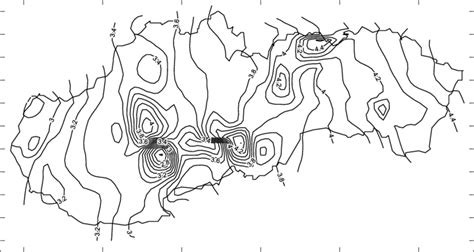 Map of isogones (declination D) in the territory of Slovakia for the... | Download Scientific ...