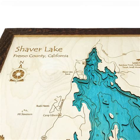 Shaver Lake, CA 3-D Nautical Wood Map, 16″ x 20″ | On Tahoe Time