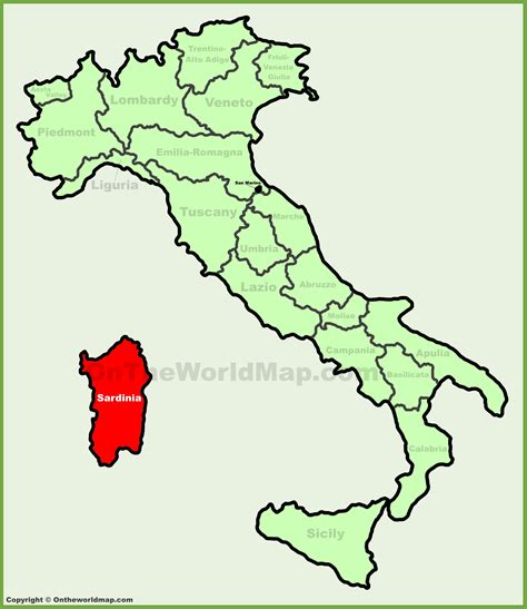 Sardinia location on the Italy map - Ontheworldmap.com