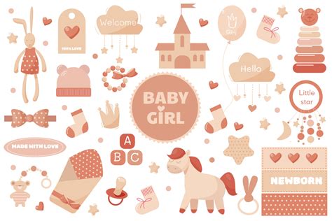 vector set pink toys for baby girl with lot of pretty decor 23429533 ...