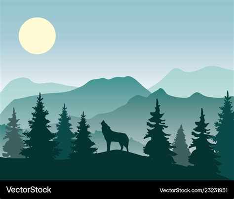 Wolf nature landscape Royalty Free Vector Image