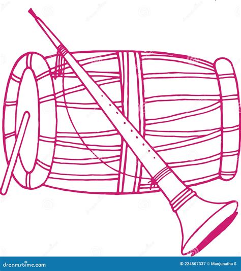 Sketch of Indian Traditional Music Instruments Dhol and Shehnai Outline Editable Illustration ...