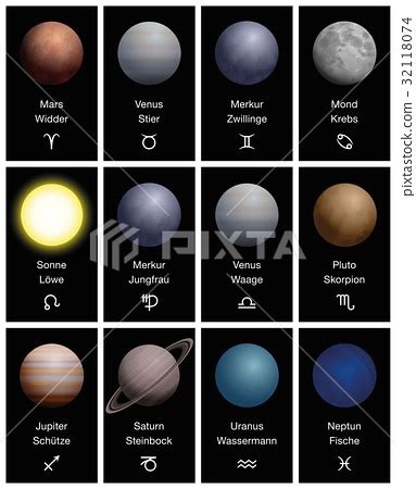 Zodiac Signs Planets Symbols Astrology GERMAN - Stock Illustration [32118074] - PIXTA