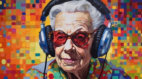 Premium AI Image | An old lady with headphones on