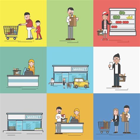 Free Vector | Illustration set of supermarket vector