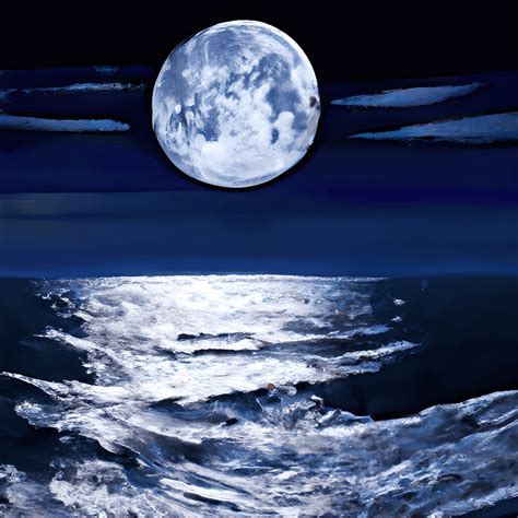 The Moon over the Ocean Hyper Realistic Painting · Creative Fabrica