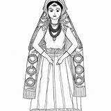 Armenian Woman In Traditional Clothing Coloring Page Black And White  sketch template