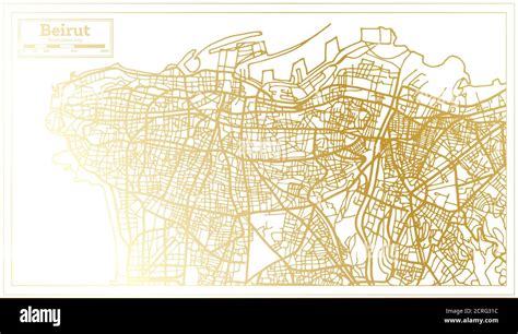 Beirut Lebanon City Map in Retro Style in Golden Color. Outline Map. Vector Illustration Stock ...