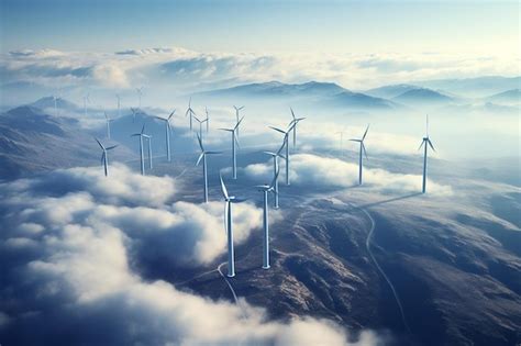 Premium AI Image | Wind turbines in the clouds