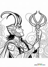 Loki Holding The Staff  Coloring Pages For Kids sketch template