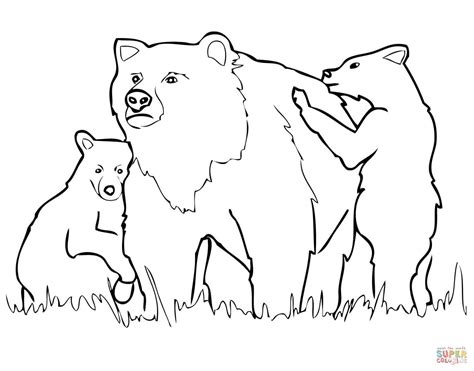 Grizzly Bear Mother And Cubs Coloring Page Free Printable Coloring ...