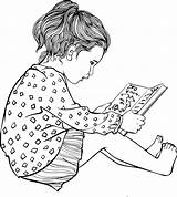Girl reading A Book Sketch Black And White Vector Drawing For  sketch template