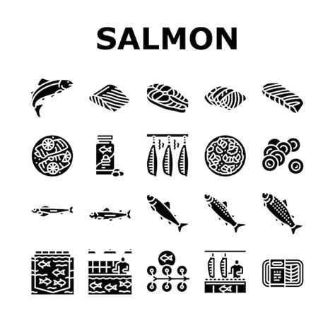 Premium Vector | Salmon Fish Delicious Seafood Icons Set Vector