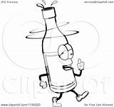 Cartoon Clipart Of A Black And White Drunk Wine Bottle  Vector sketch template