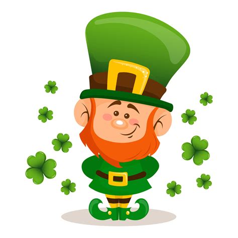 St. Patrick's Day, cute leprechaun with shamrock leaves. Illustration ...