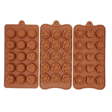 3PCS Flower Shaped Candy Molds Set, Silicone Chocolate Molds Ice Cube ...