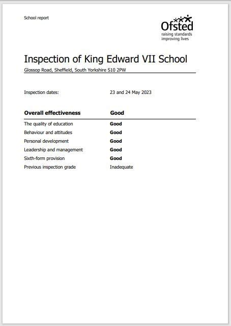 Our Latest OFSTED Report — King Edward VII School