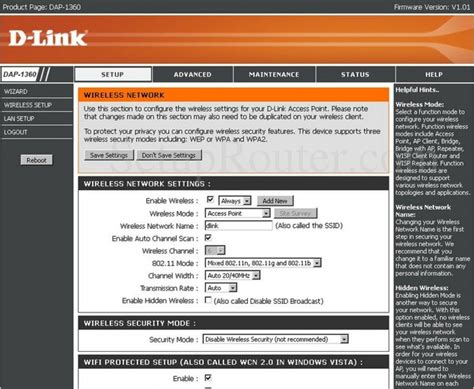 Dlink DAP-1360 Screenshot Wireless Setup