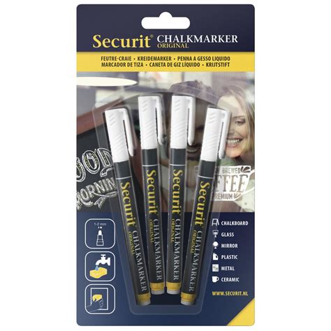 Securit White Fine Point Chalk Markers Set of 4