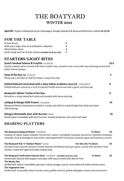 Boatyard Menu | The Boatyard