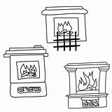 Set Of Doodle Fireplaces With burning wood coloring Page Cozy  sketch template