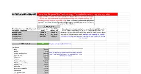 P&L Template - Google Sheets