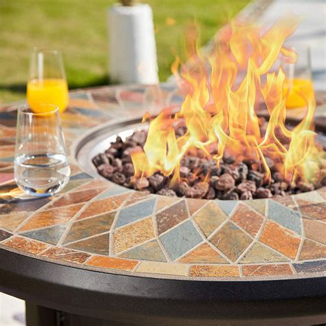 42" Natural Slate and Copper Top Outdoor Round Propane Fire Pit Table- Black - Walmart.com ...